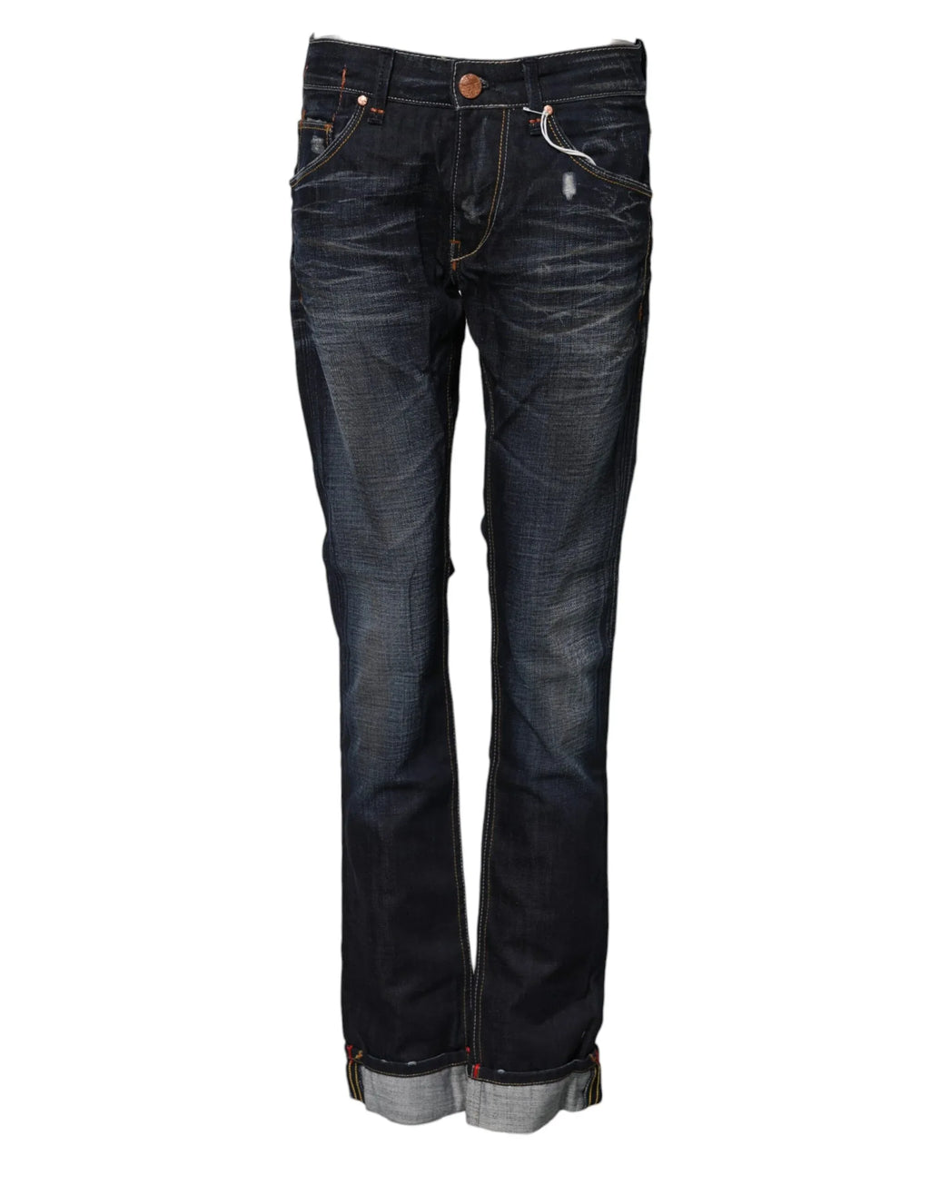 Acht Blue Washed Cotton Mid Waist Flared Denim Jeans - Zeiniez