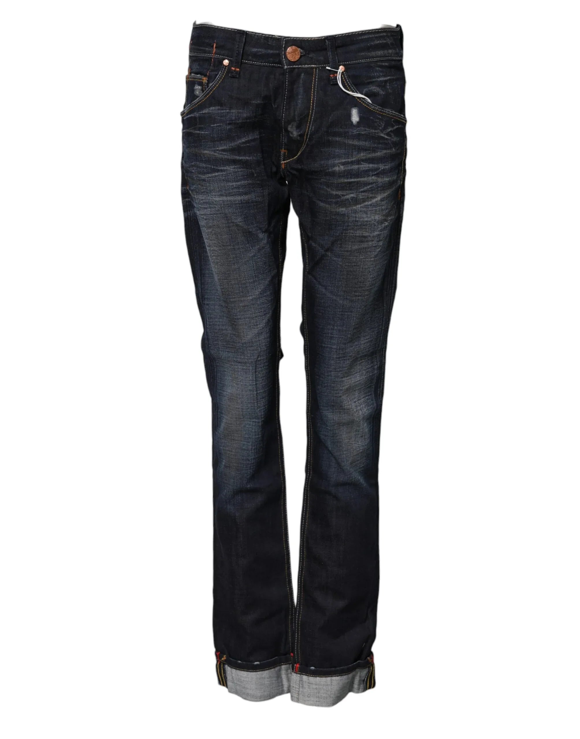 Acht Blue Washed Cotton Mid Waist Flared Denim Jeans - Zeiniez