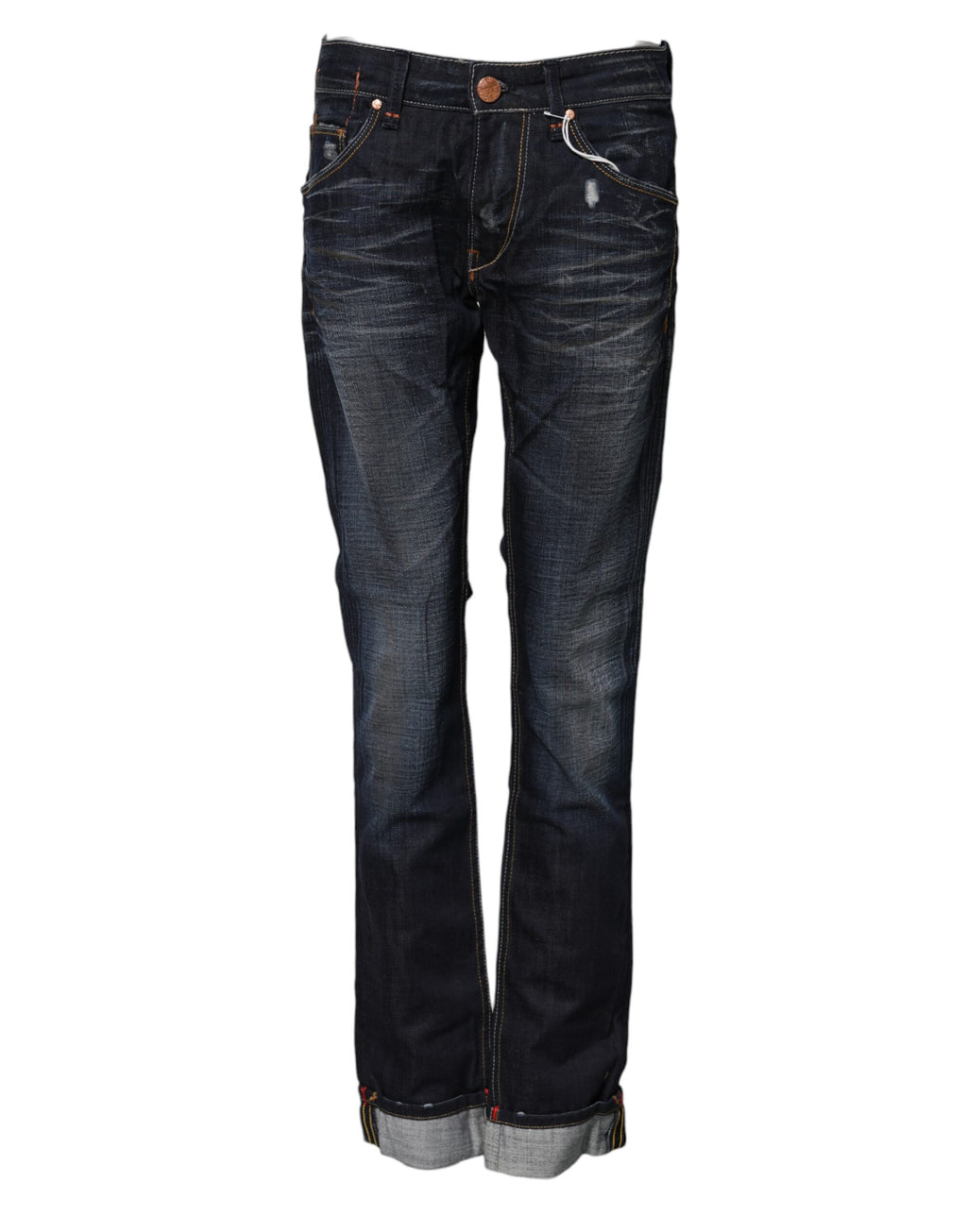 Acht Blue Washed Cotton Mid Waist Flared Denim Jeans