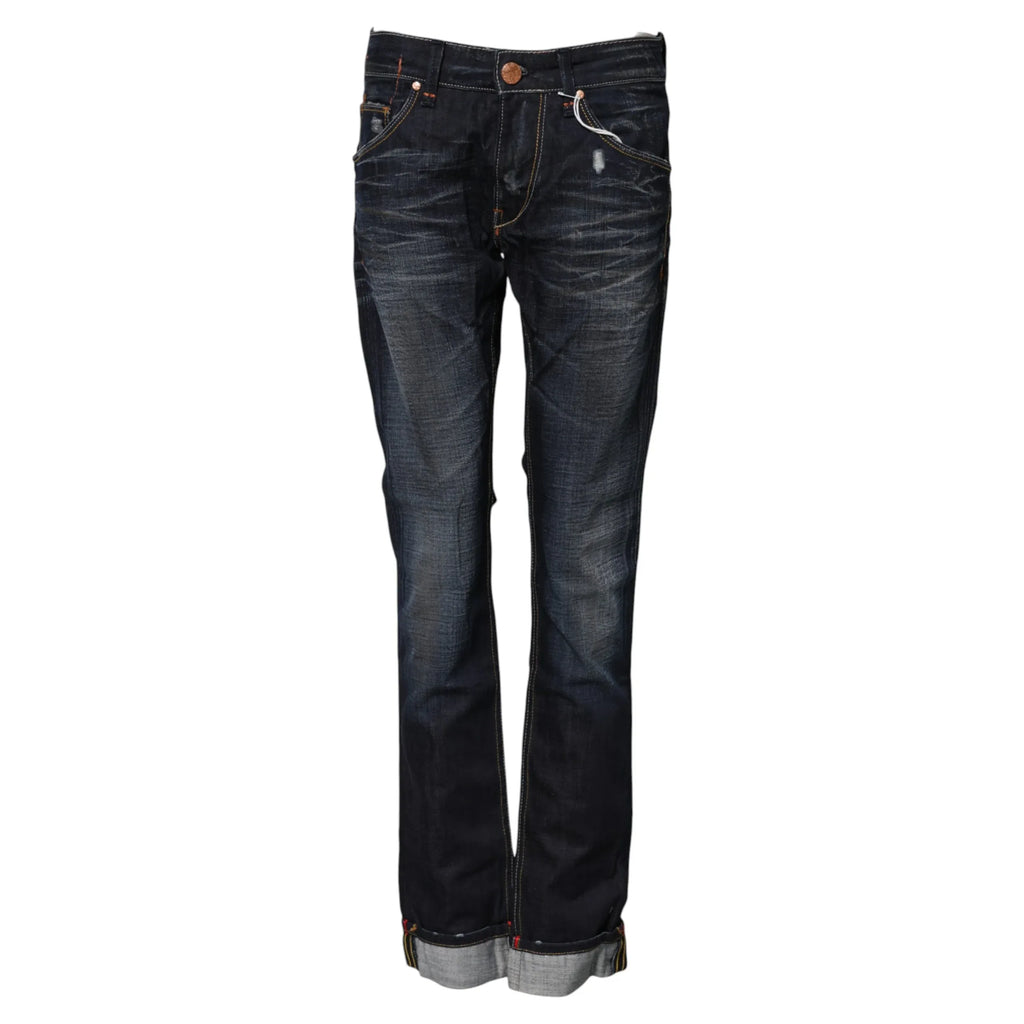Acht Blue Washed Cotton Mid Waist Flared Denim Jeans - Zeiniez