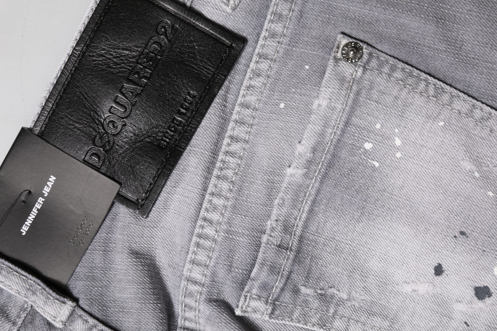 Dsquared² Gray Washed Mid Waist Tapered Denim Jeans