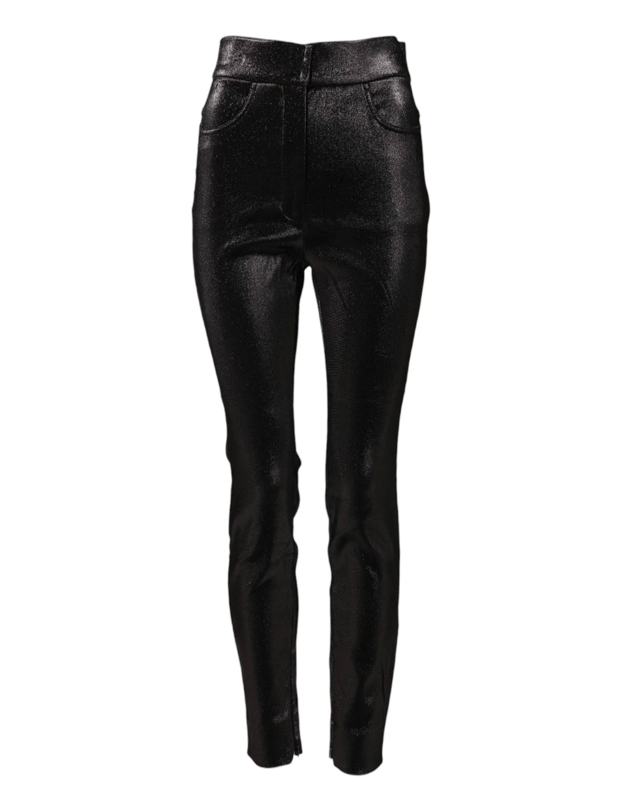 Dolce & Gabbana Black Cotton Stretch Silver Lurex Thread Pants - Zeiniez
