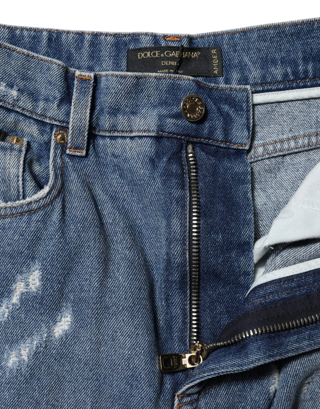 Dolce & Gabbana Blue Cotton Tattered High Waist Denim Jeans - Zeiniez
