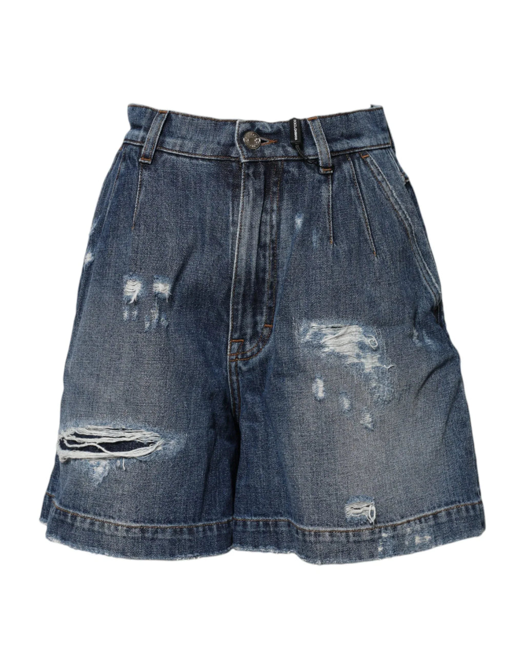 Dolce & Gabbana Blue Cotton Tattered Denim Bermuda Shorts - Zeiniez