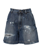 Dolce & Gabbana Blue Cotton Tattered Denim Bermuda Shorts - Zeiniez
