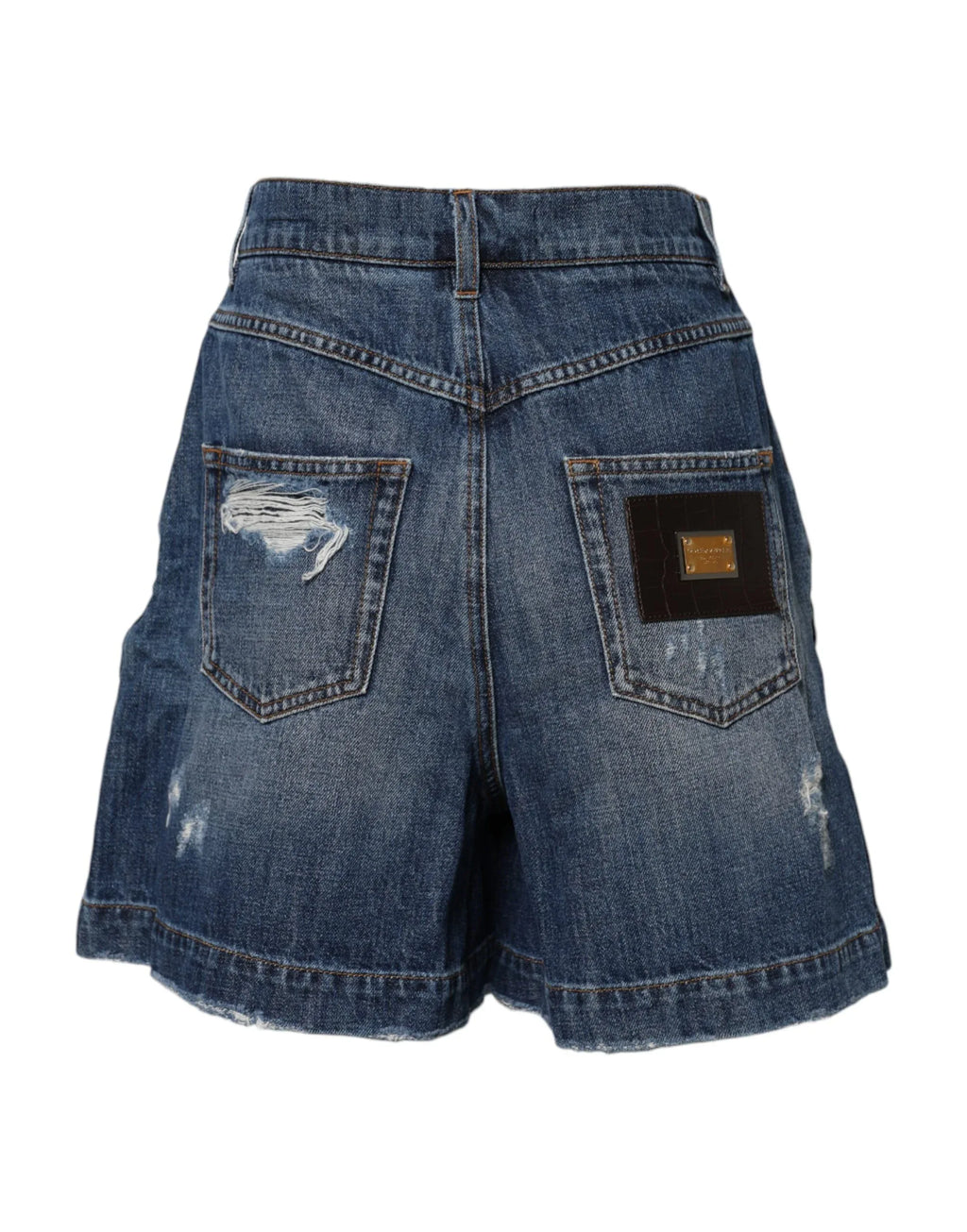 Dolce & Gabbana Blue Cotton Tattered Denim Bermuda Shorts - Zeiniez