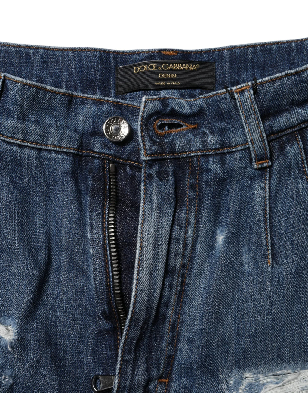 Dolce & Gabbana Blue Cotton Tattered Denim Bermuda Shorts - Zeiniez