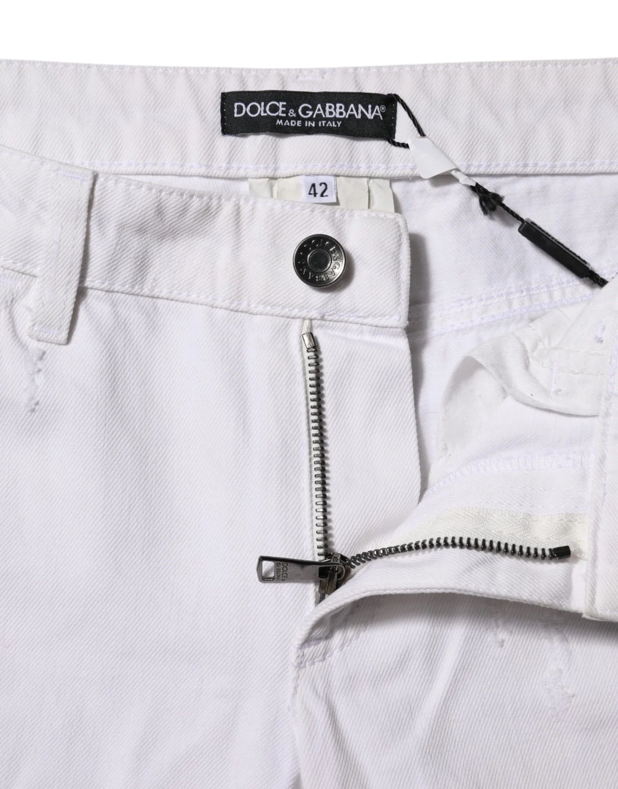 Dolce & Gabbana White Cotton Mid Waisted Women Denim Jeans - Zeiniez