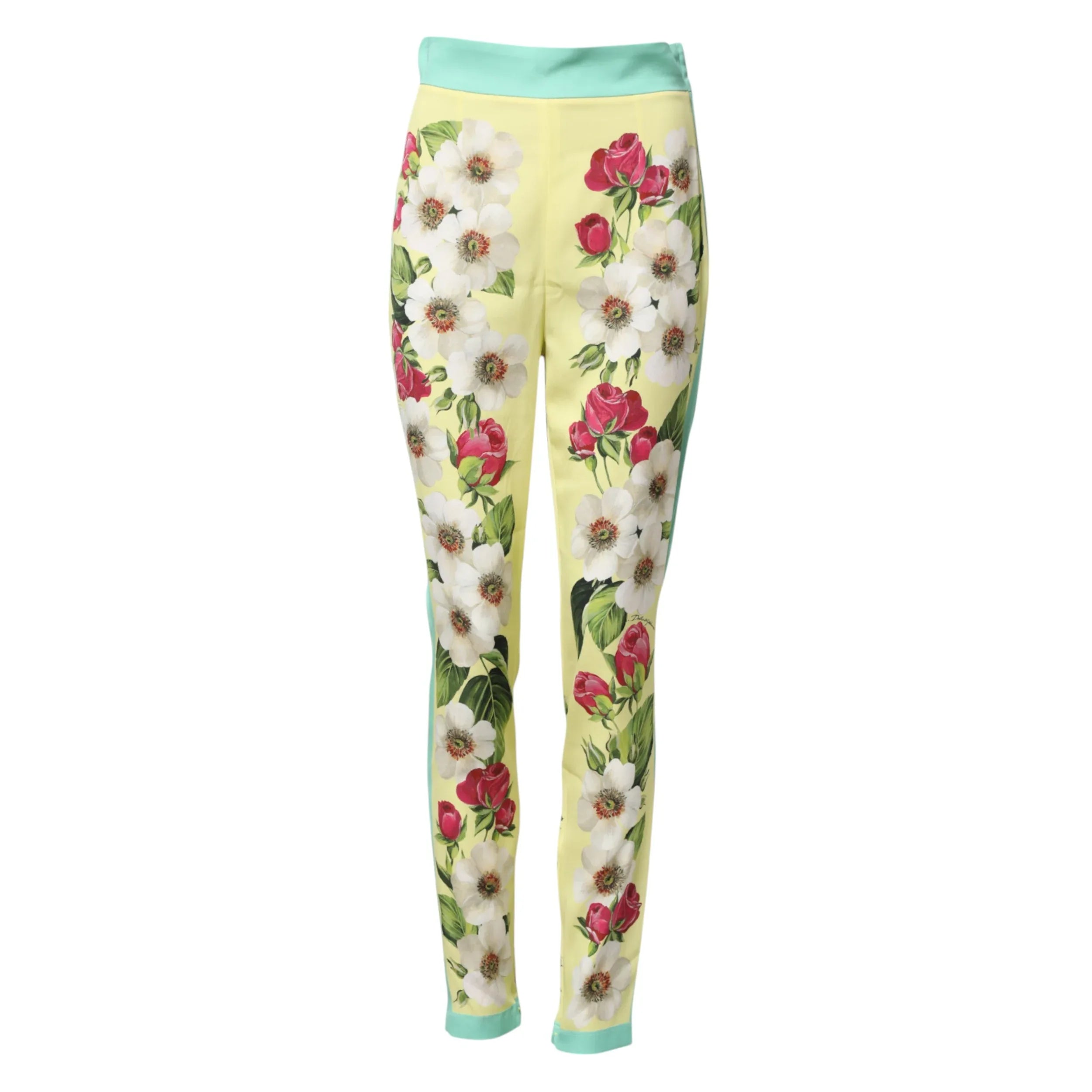 Dolce & Gabbana Yellow Silk Floral Leggings Pants - Zeiniez