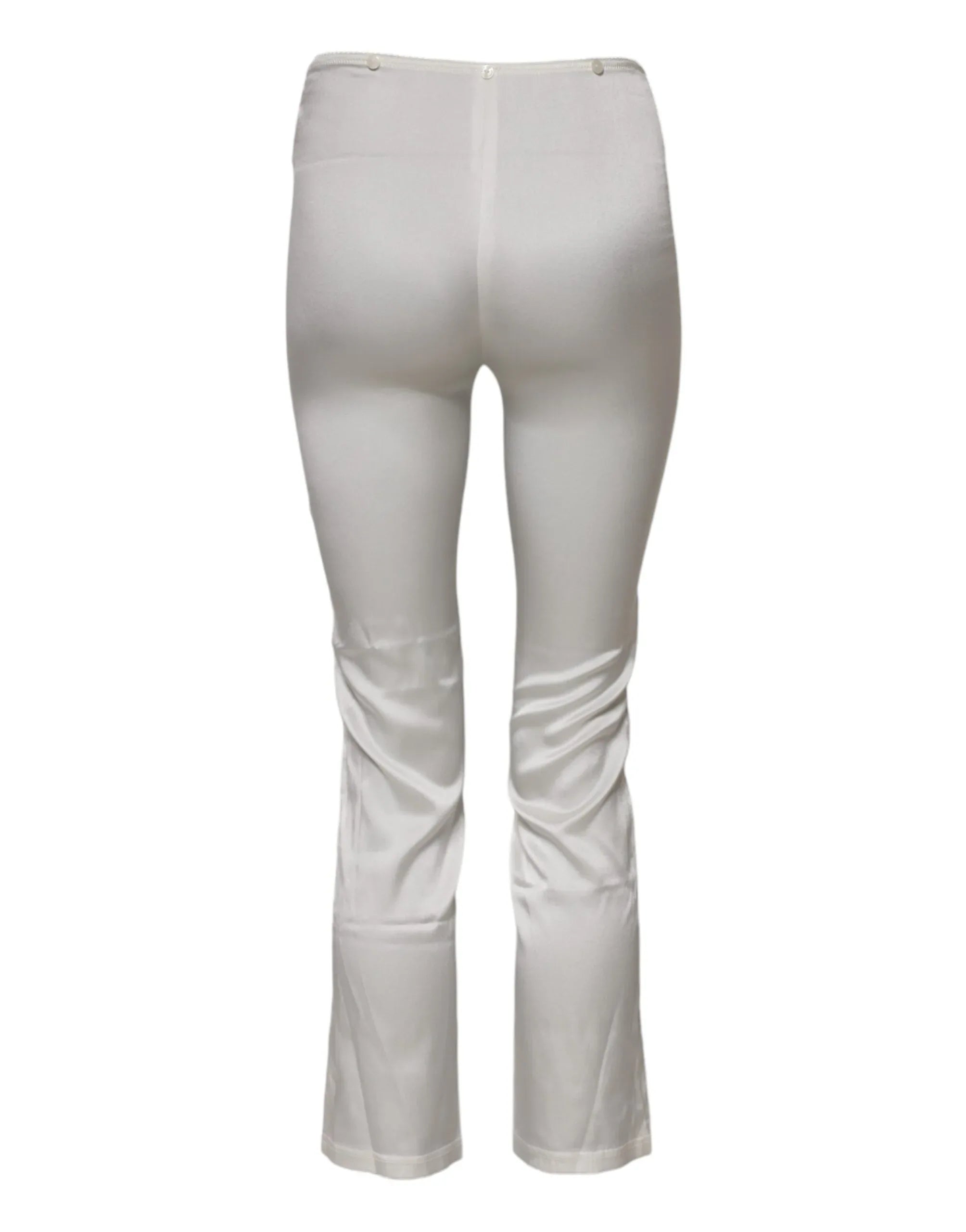 Dolce & Gabbana Ivory Silk Tapered High Waist Pants - Zeiniez