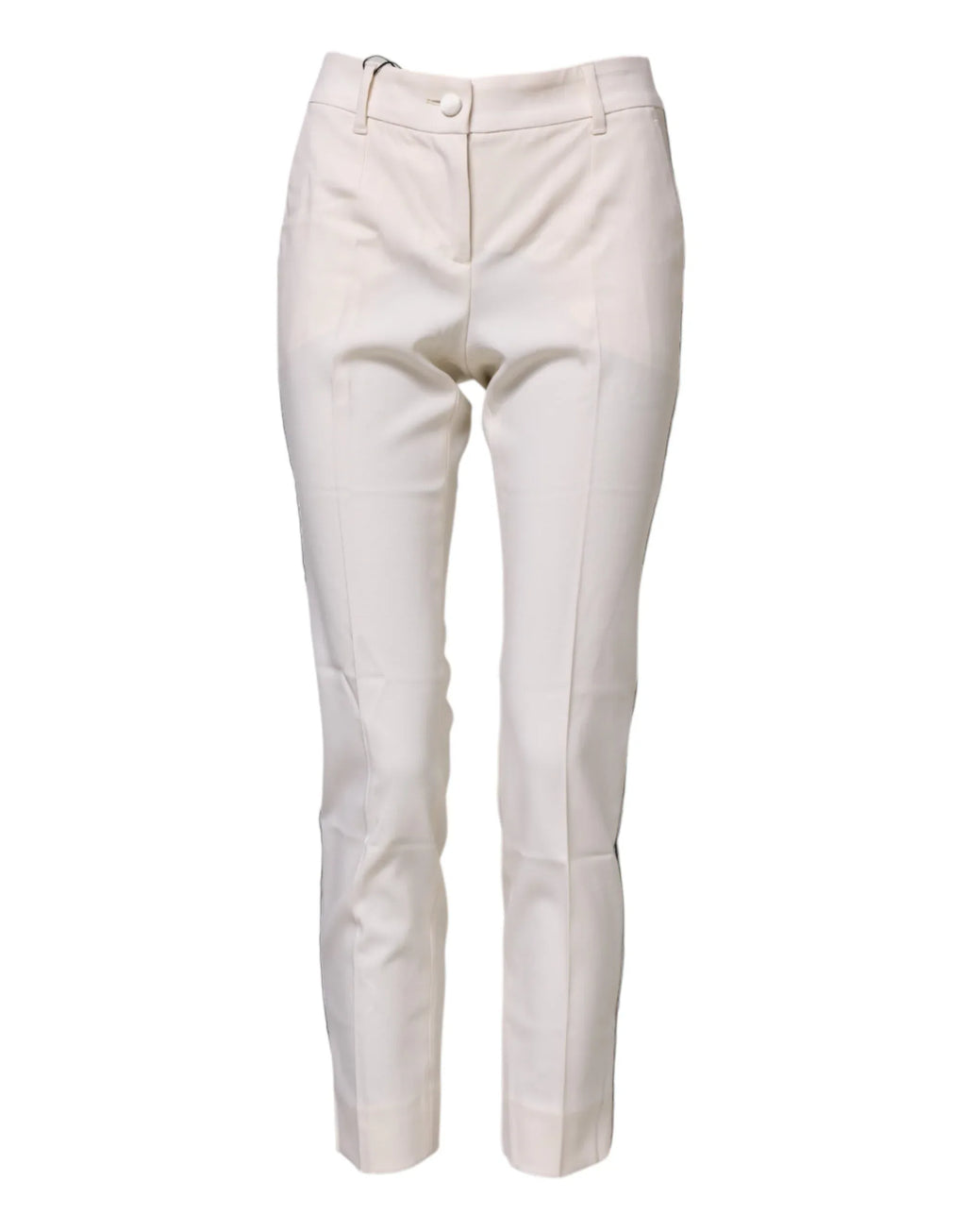 Dolce & Gabbana White Wool Tapered High Waist Pants - Zeiniez