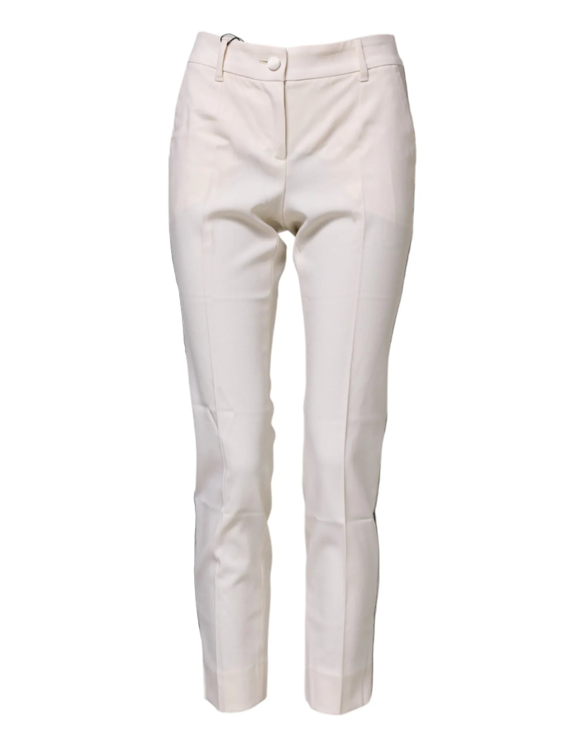 Dolce & Gabbana White Wool Tapered High Waist Pants - Zeiniez