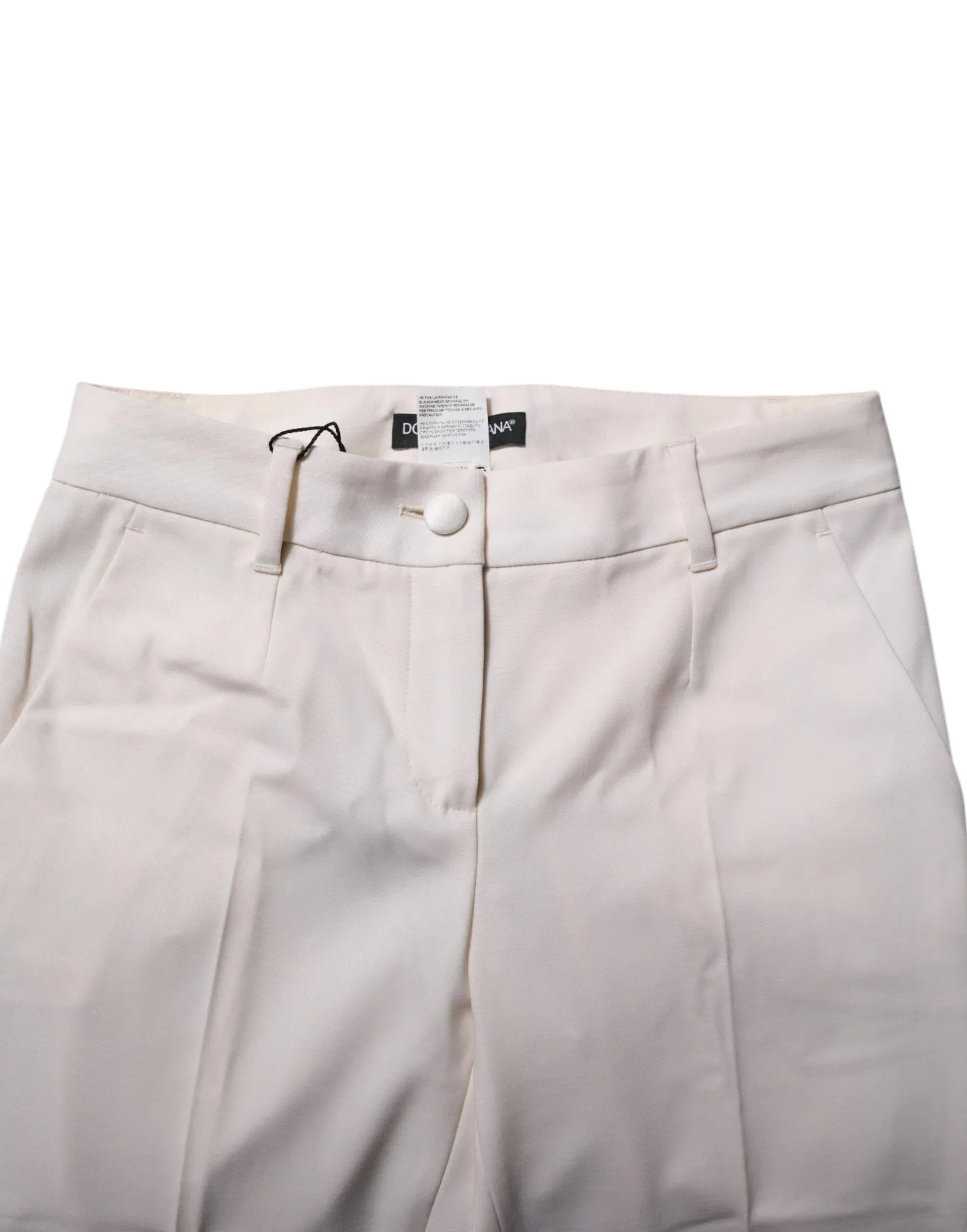 Dolce & Gabbana White Wool Tapered High Waist Pants - Zeiniez