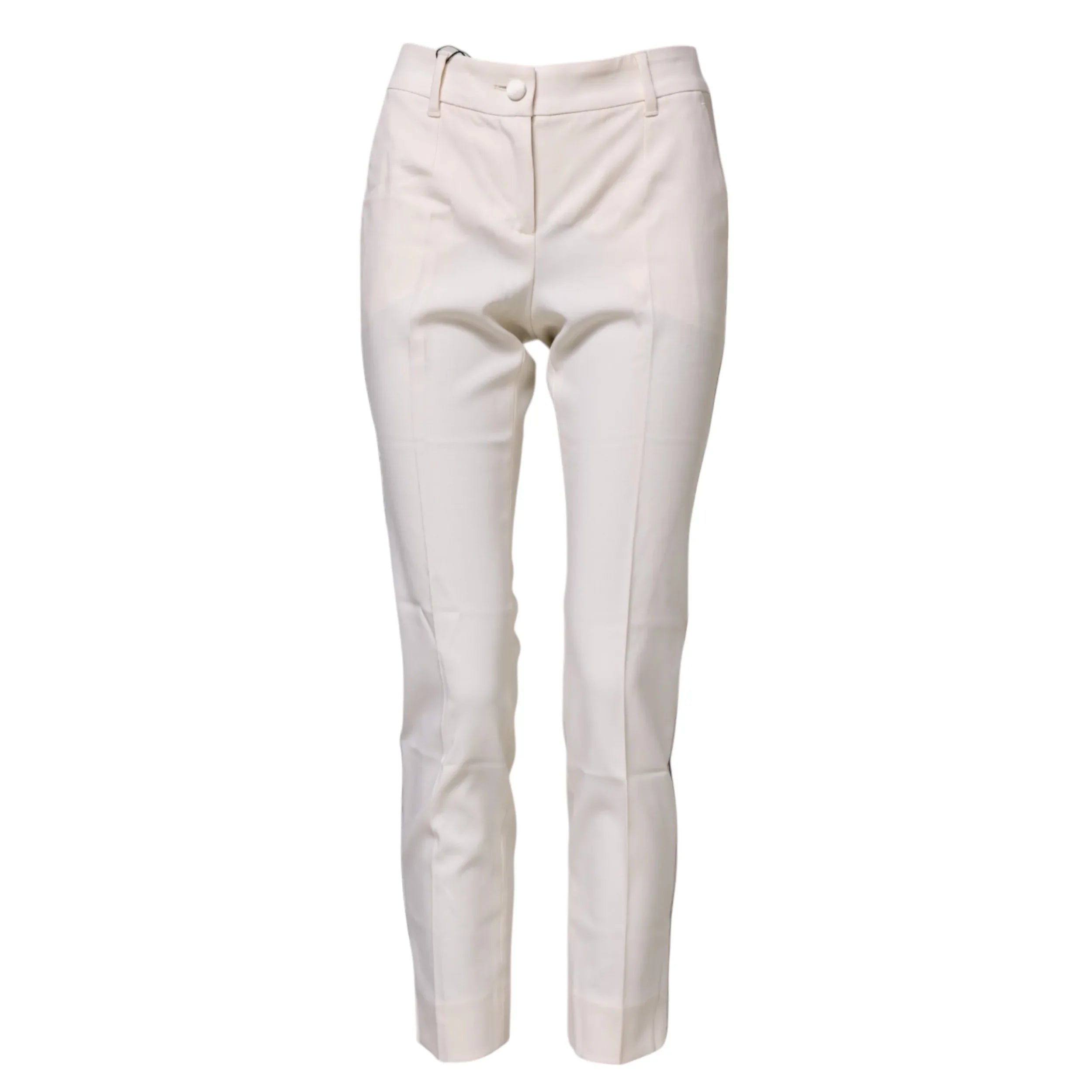 Dolce & Gabbana White Wool Tapered High Waist Pants - Zeiniez