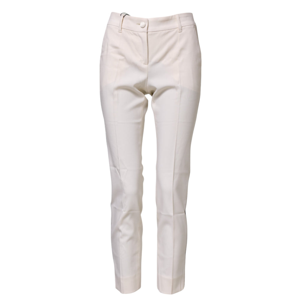 Dolce & Gabbana White Wool Tapered High Waist Pants