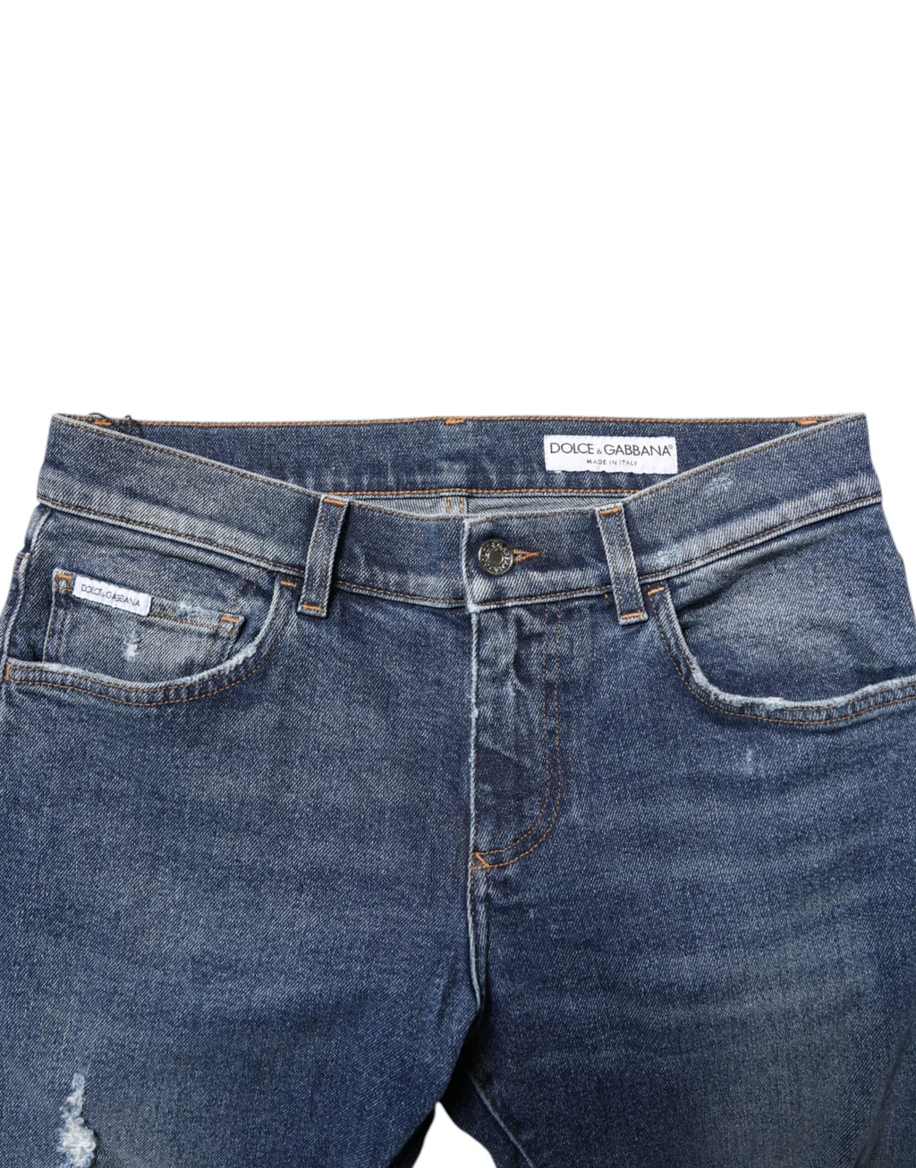 Dolce & Gabbana Blue Washed Skinny Cotton Tattered Denim Jeans - Zeiniez