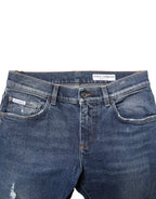 Dolce & Gabbana Blue Washed Skinny Cotton Tattered Denim Jeans - Zeiniez