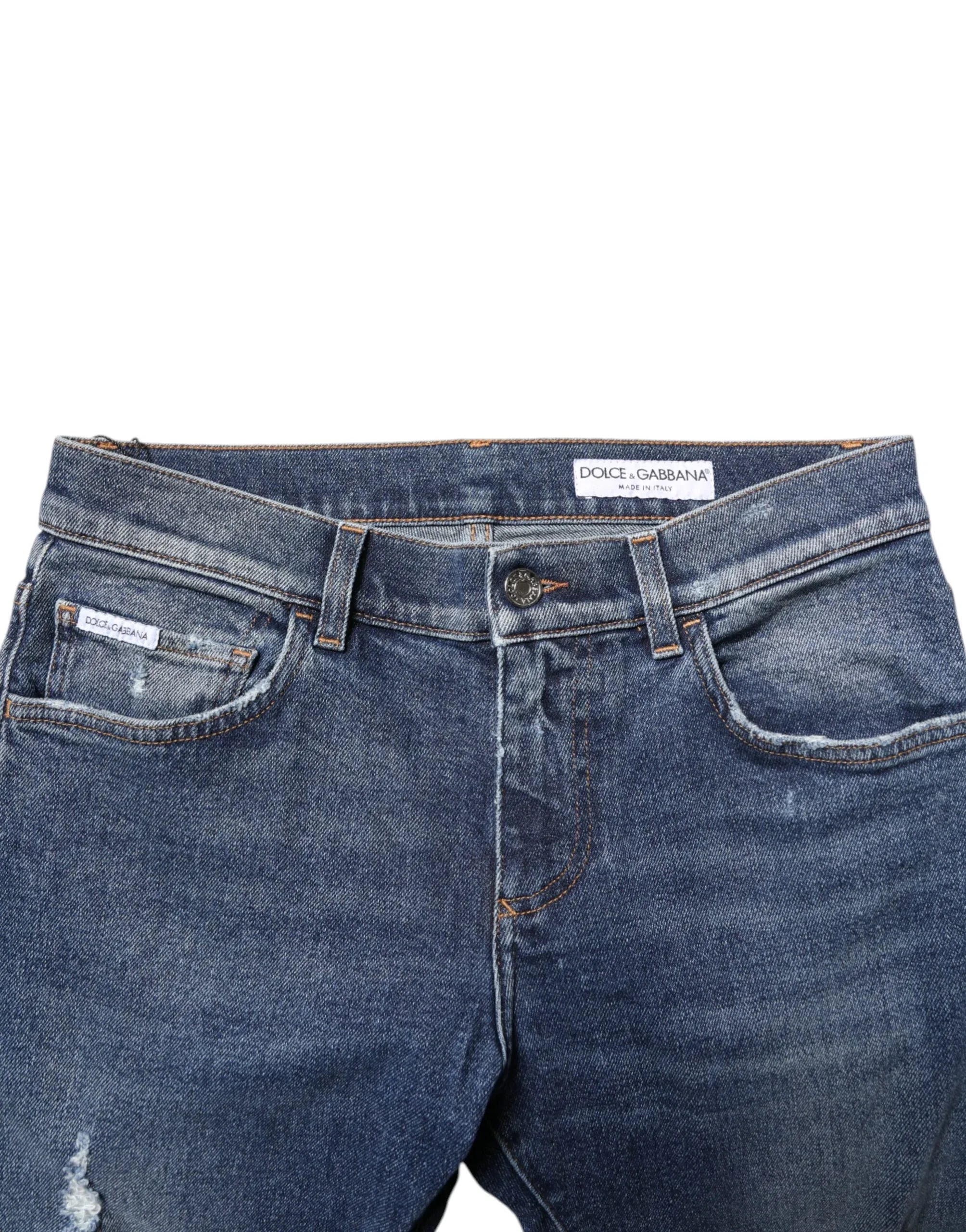 Dolce & Gabbana Blue Washed Skinny Cotton Tattered Denim Jeans - Zeiniez