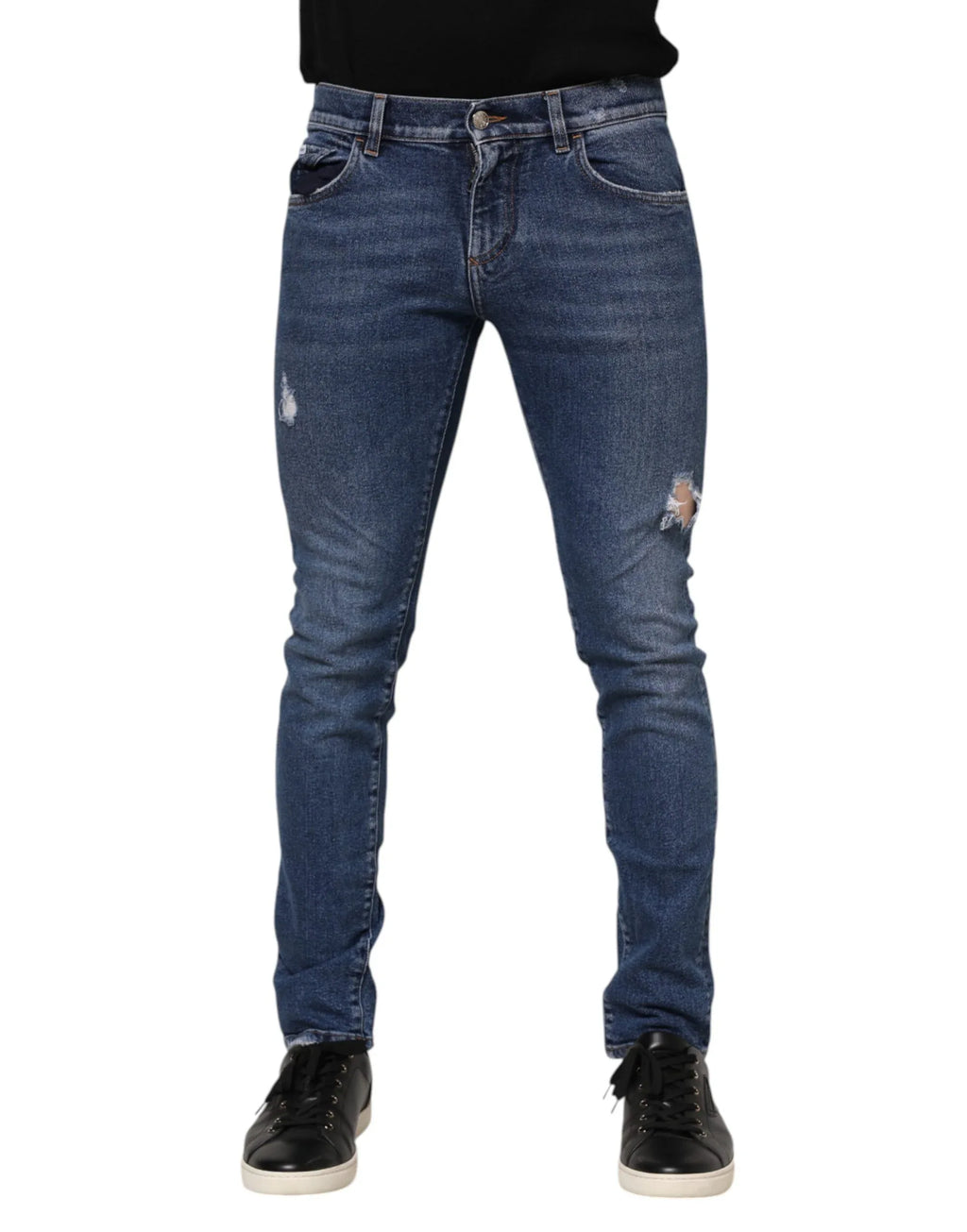 Dolce & Gabbana Blue Washed Skinny Cotton Tattered Denim Jeans - Zeiniez