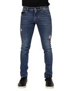 Dolce & Gabbana Blue Washed Skinny Cotton Tattered Denim Jeans - Zeiniez