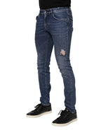 Dolce & Gabbana Blue Washed Skinny Cotton Tattered Denim Jeans - Zeiniez