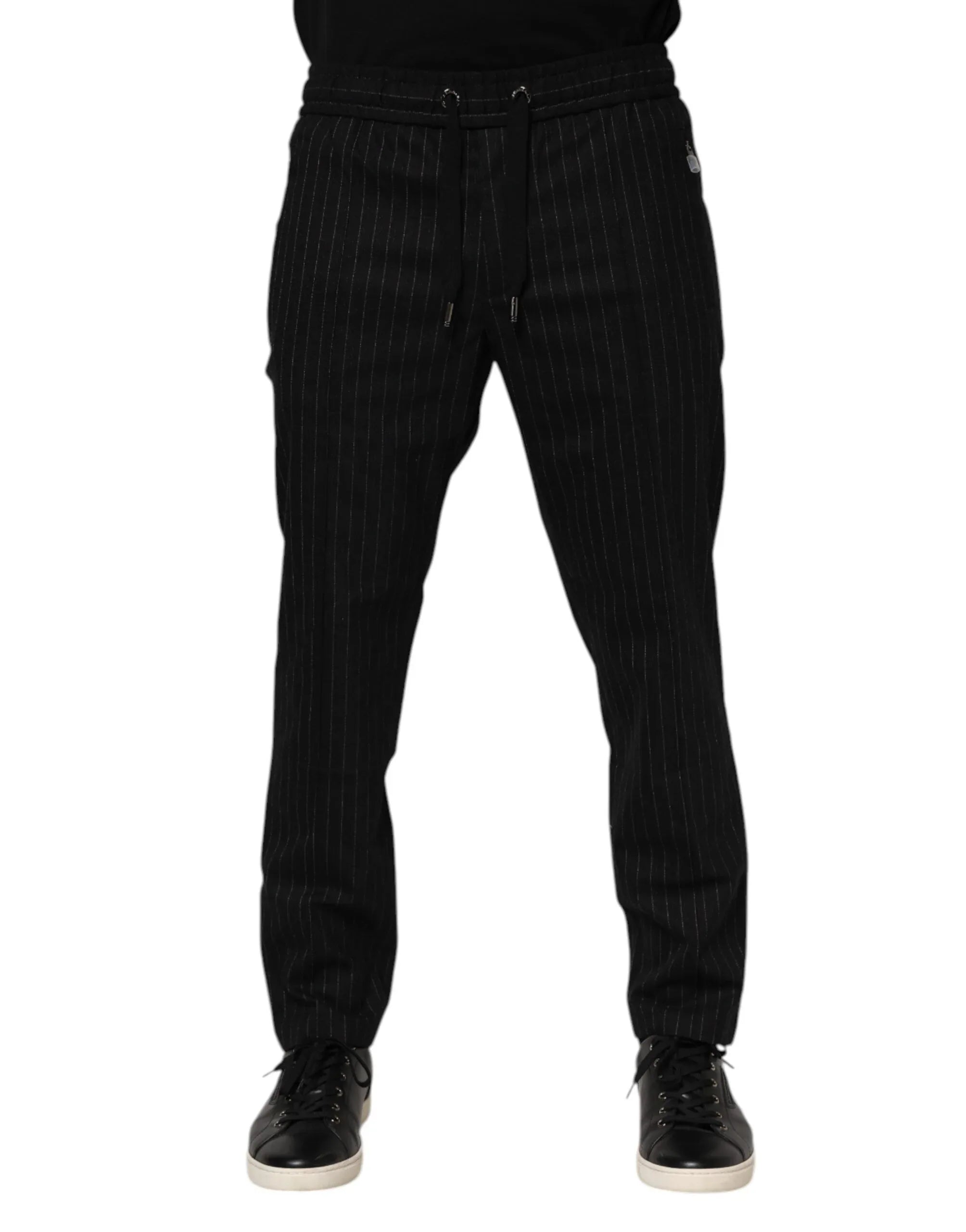Dolce & Gabbana Black Striped Wool Men Jogger Pants - Zeiniez