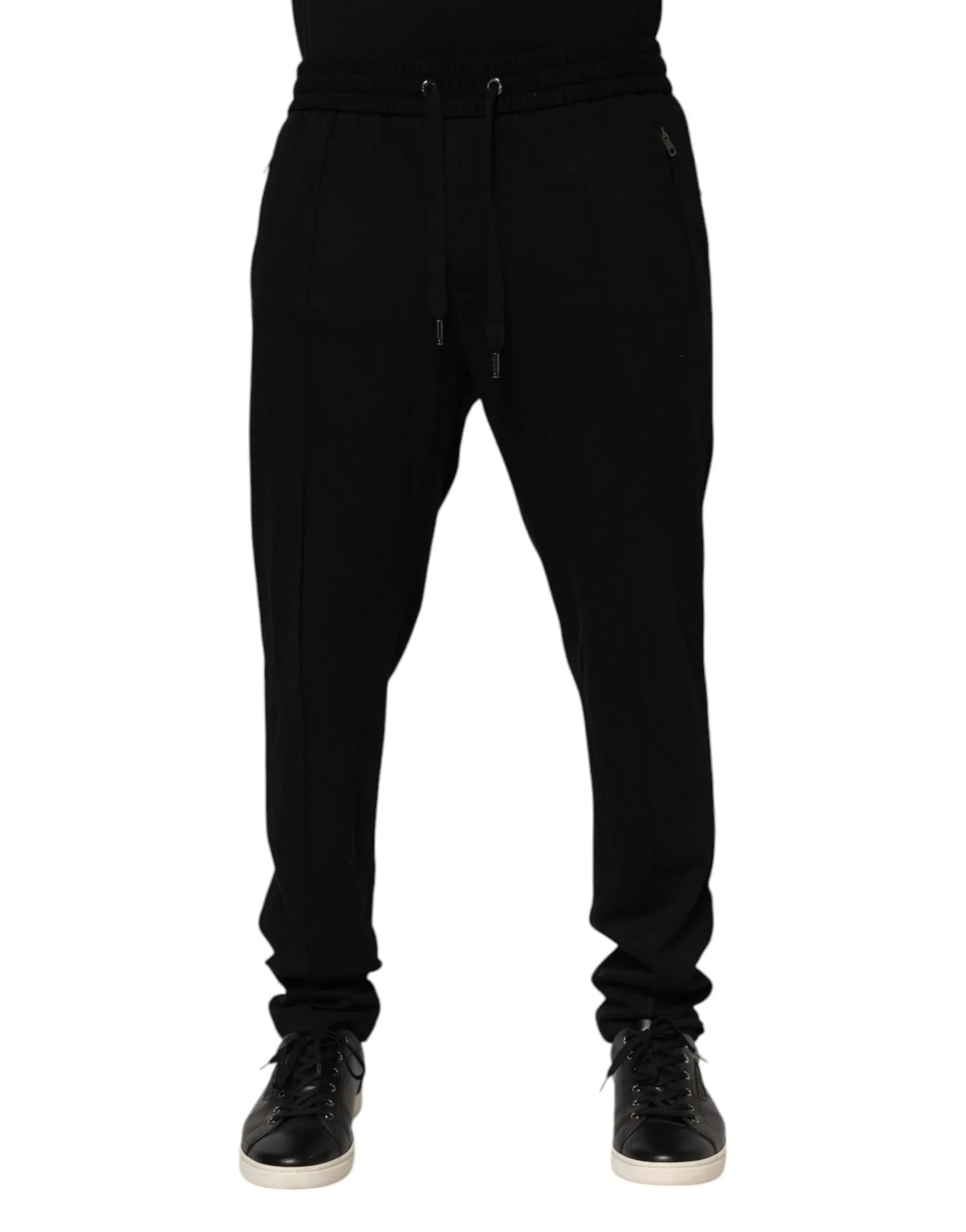 Dolce & Gabbana Black Viscose Skinny Logo Men Jogger Pants - Zeiniez