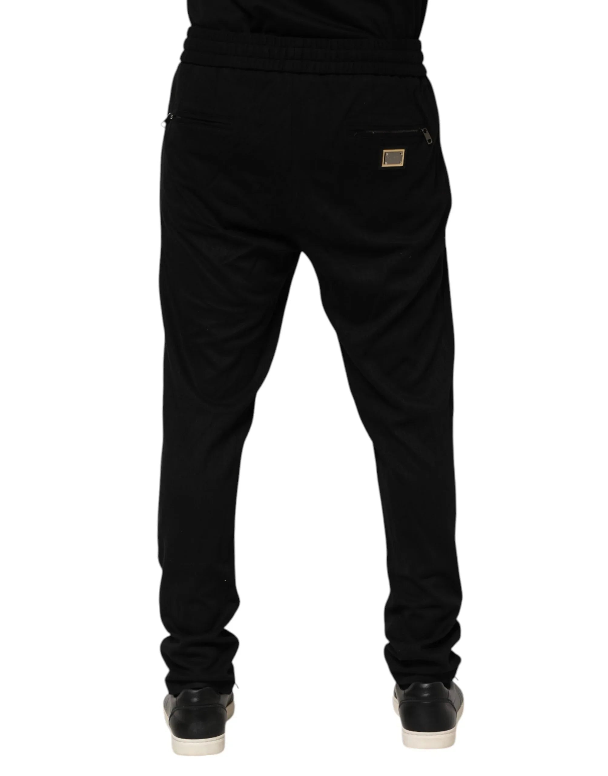 Dolce & Gabbana Black Viscose Skinny Logo Men Jogger Pants - Zeiniez