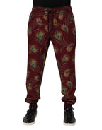 Dolce & Gabbana Burgundy Peacock Feather Print Jogger Pants - Zeiniez