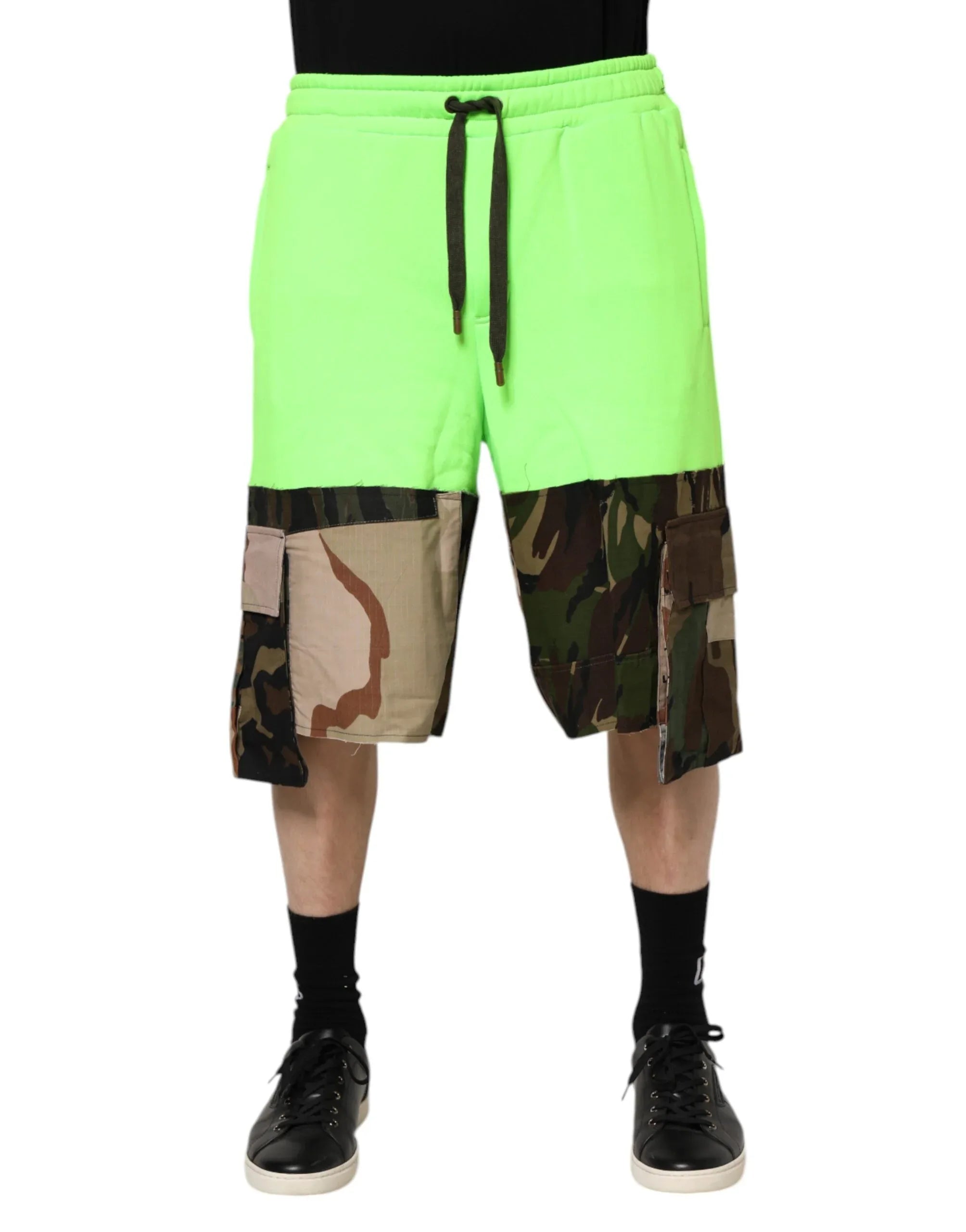 Dolce & Gabbana Green Patchwork Cargo Bermuda Men Shorts - Zeiniez