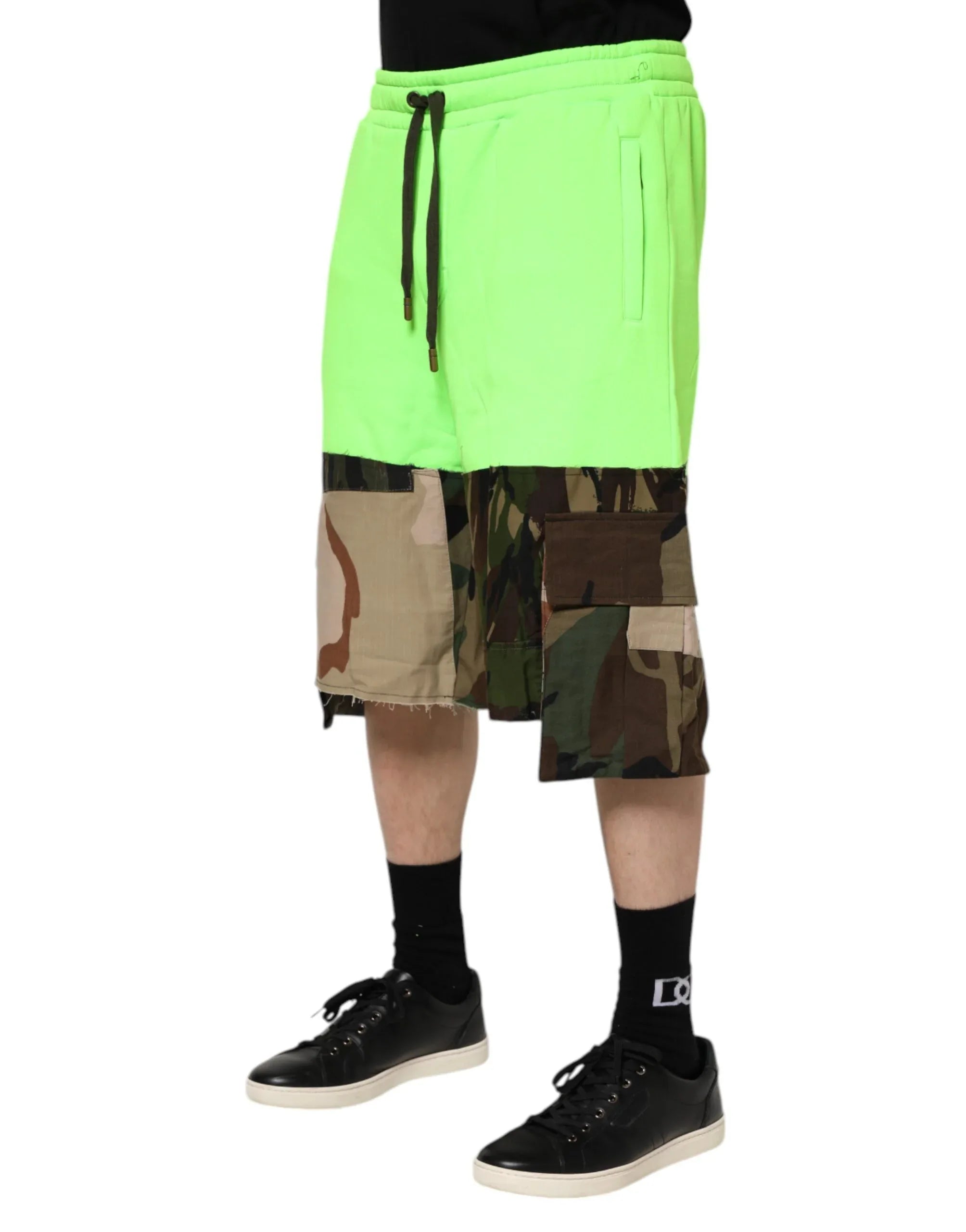Dolce & Gabbana Green Patchwork Cargo Bermuda Men Shorts - Zeiniez