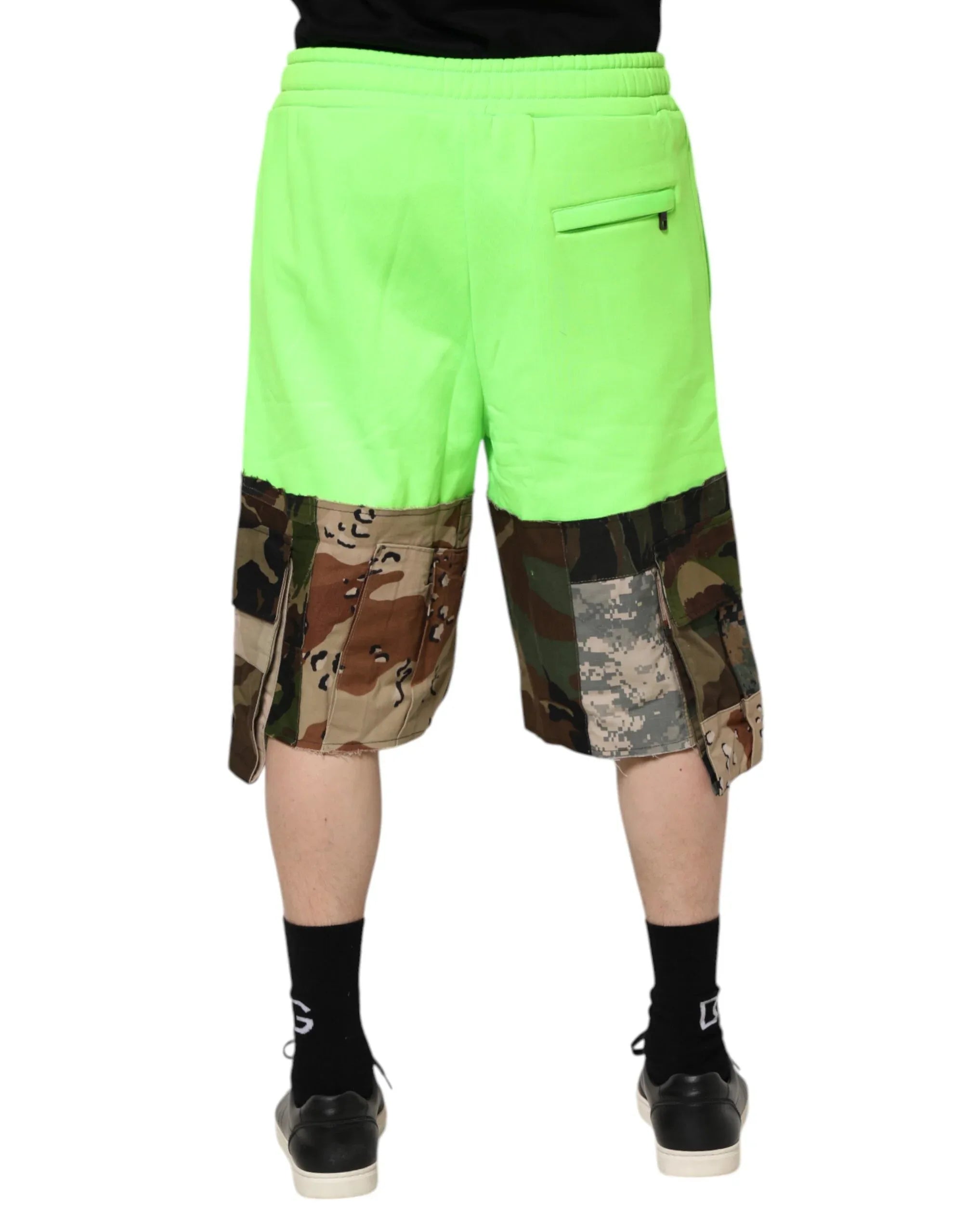 Dolce & Gabbana Green Patchwork Cargo Bermuda Men Shorts - Zeiniez