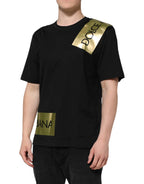 Dolce & Gabbana Black Logo Tape Cotton Men Crew Neck T-shirt - Zeiniez