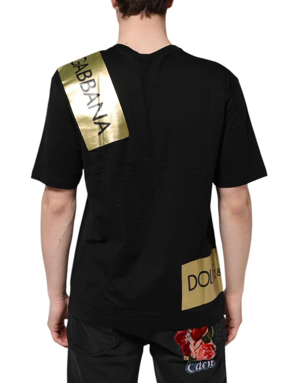 Dolce & Gabbana Black Logo Tape Cotton Men Crew Neck T-shirt - Zeiniez
