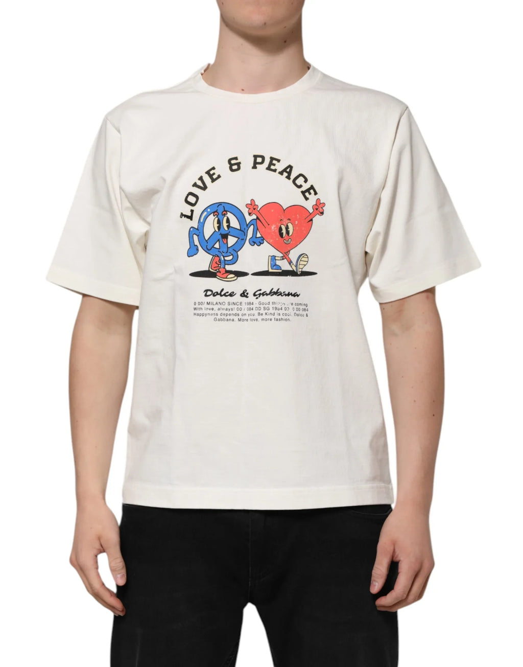 Dolce & Gabbana White Love Peace Cotton Men Crew Neck T-shirt - Zeiniez