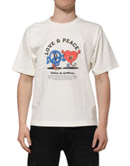 Dolce & Gabbana White Love Peace Cotton Men Crew Neck T-shirt - Zeiniez