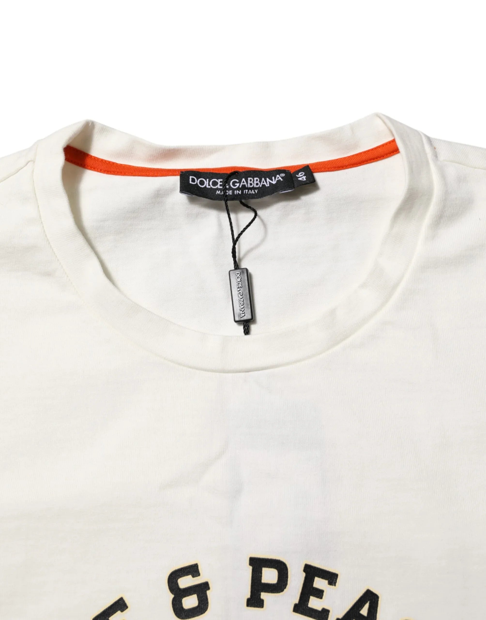 Dolce & Gabbana White Love Peace Cotton Men Crew Neck T-shirt - Zeiniez