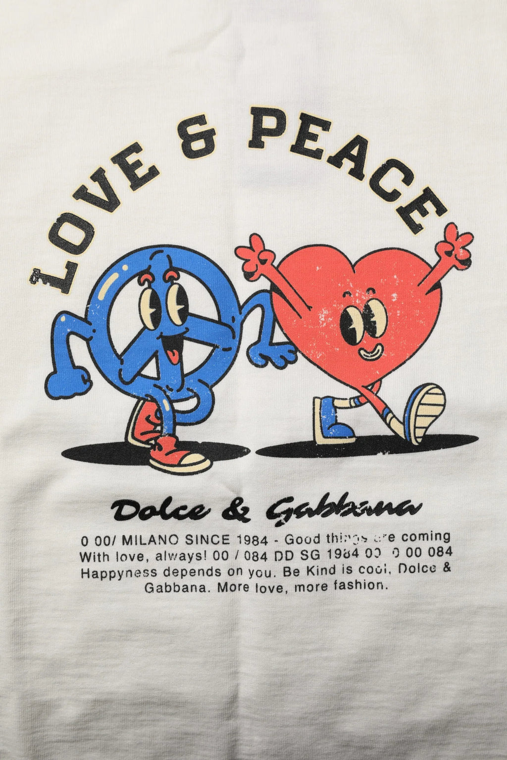 Dolce & Gabbana White Love Peace Cotton Men Crew Neck T-shirt - Zeiniez