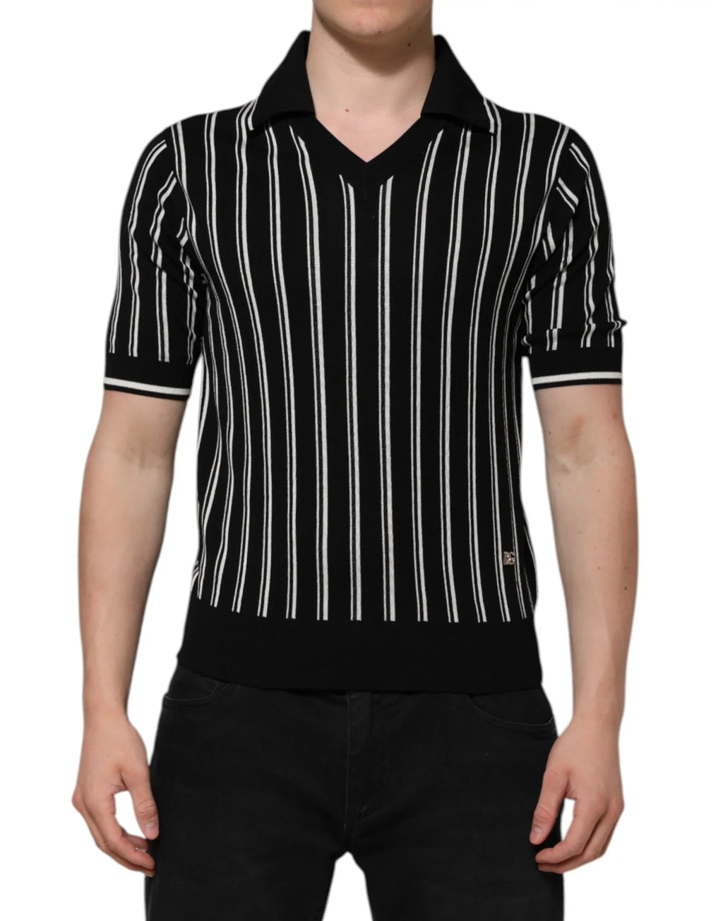 Dolce & Gabbana Black White Stripes Collared Polo T-shirt - Zeiniez