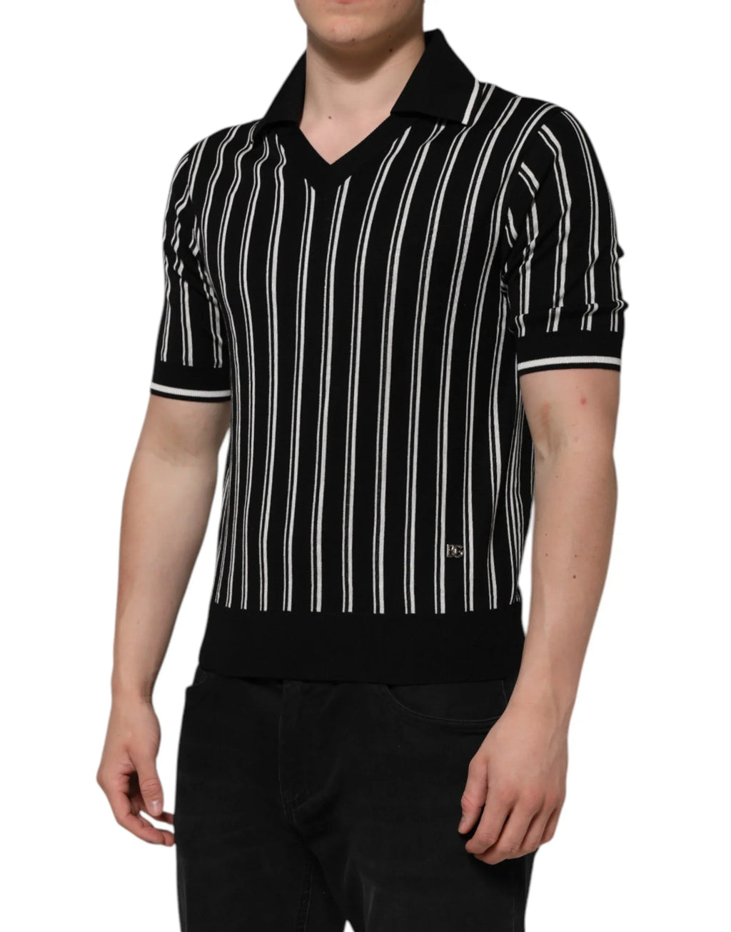Dolce & Gabbana Black White Stripes Collared Polo T-shirt - Zeiniez