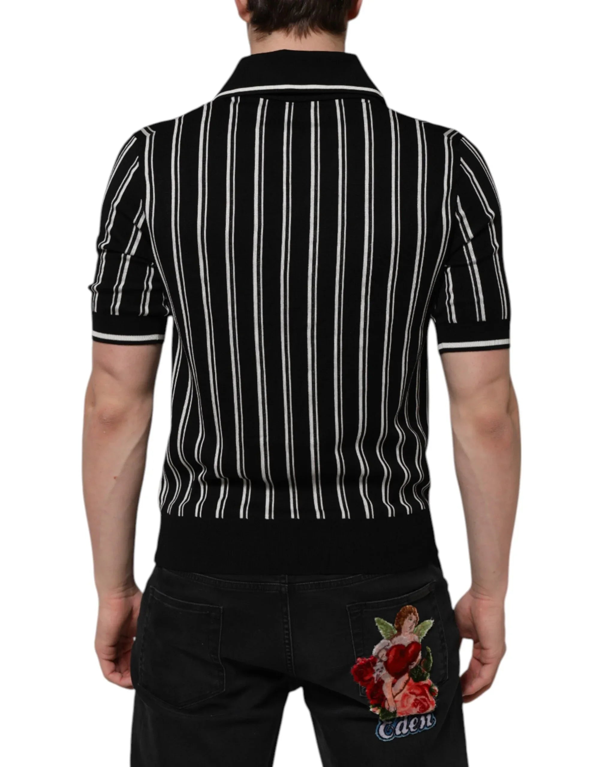 Dolce & Gabbana Black White Stripes Collared Polo T-shirt - Zeiniez