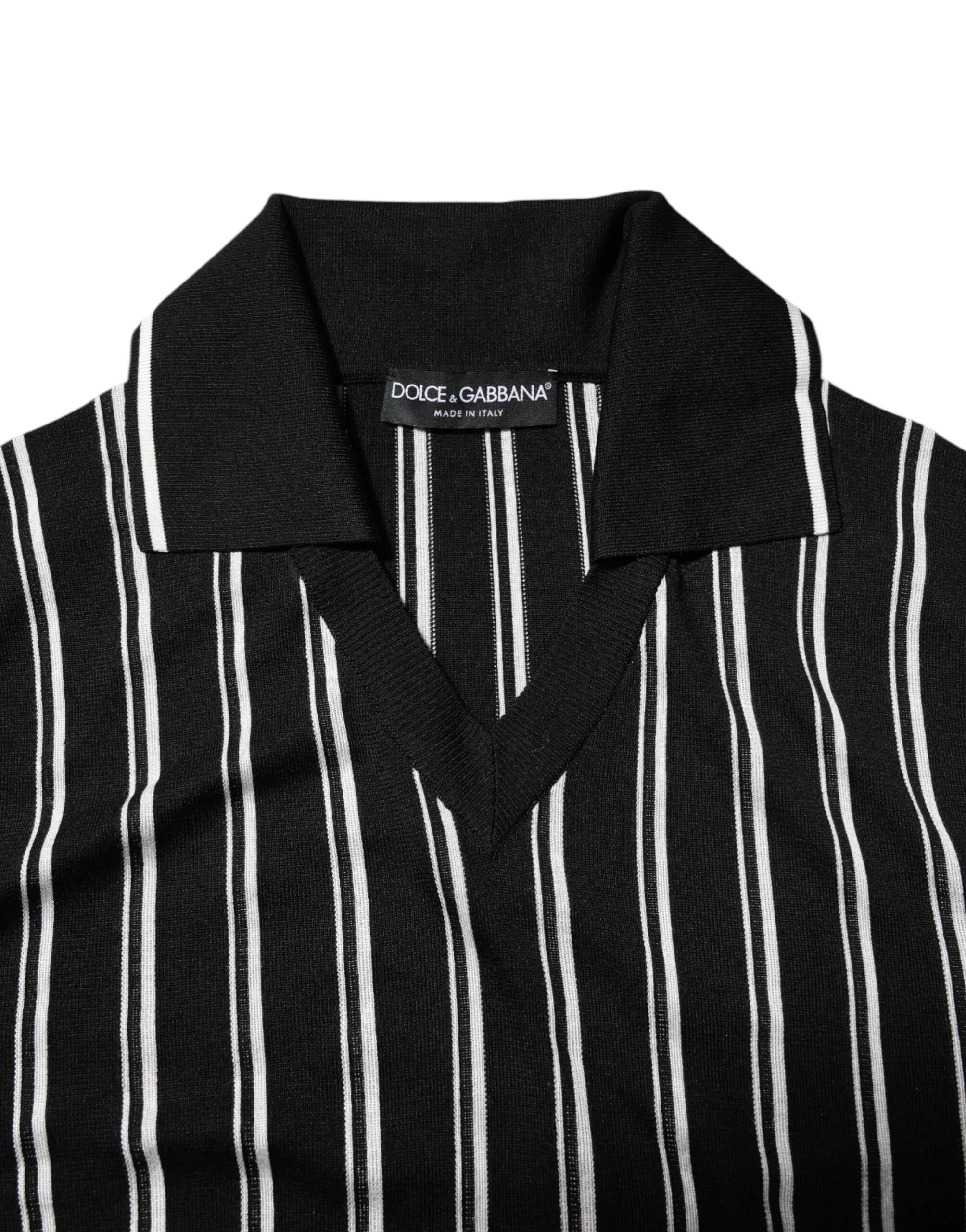 Dolce & Gabbana Black White Stripes Collared Polo T-shirt - Zeiniez