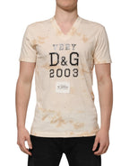 Dolce & Gabbana Beige Logo Print Short Sleeve V-neck T-shirt - Zeiniez