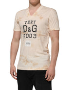 Dolce & Gabbana Beige Logo Print Short Sleeve V-neck T-shirt - Zeiniez