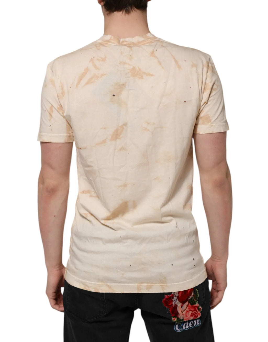 Dolce & Gabbana Beige Logo Print Short Sleeve V-neck T-shirt - Zeiniez