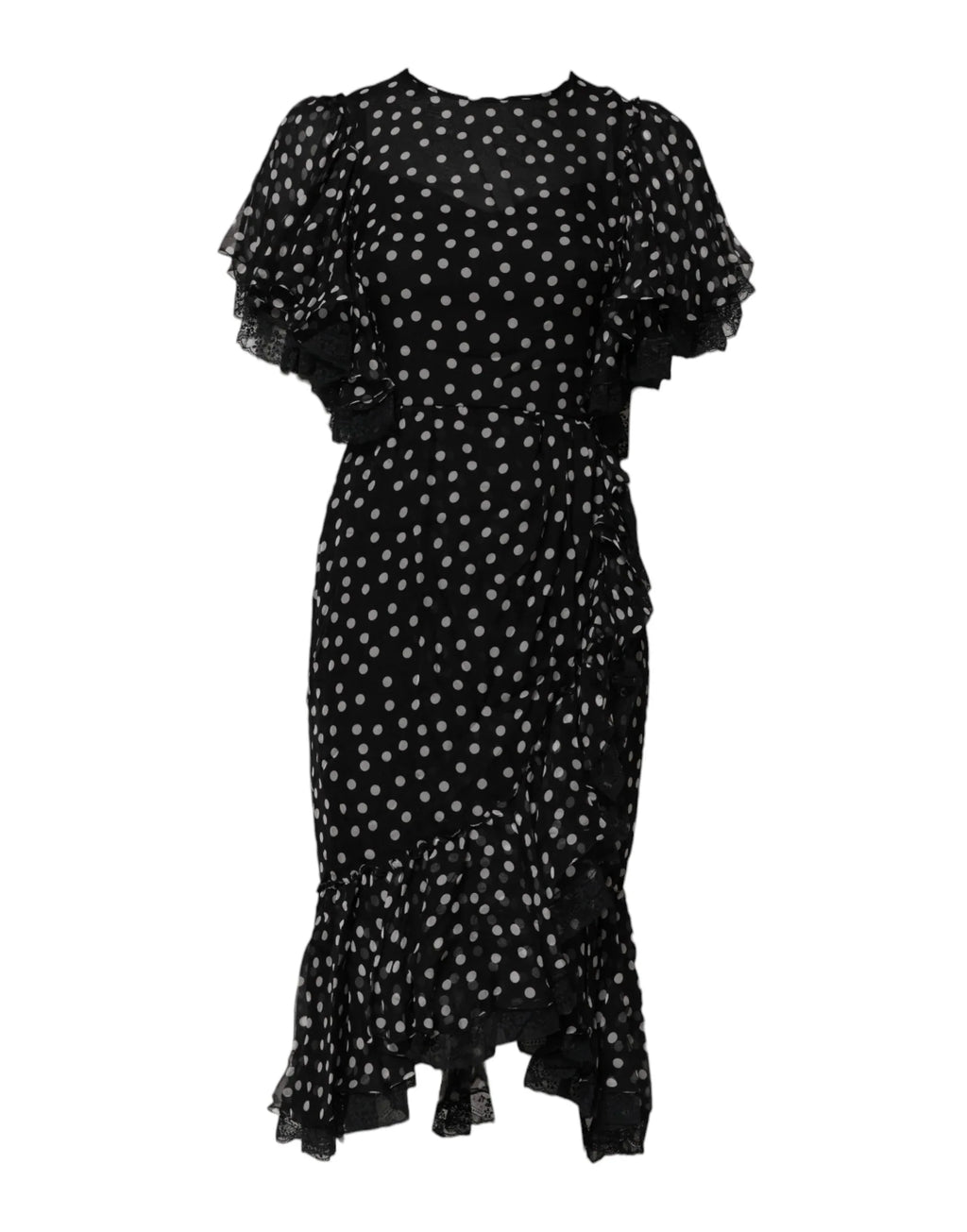 Dolce & Gabbana Black White Lace Polka Dot Chiffon Dress - Zeiniez