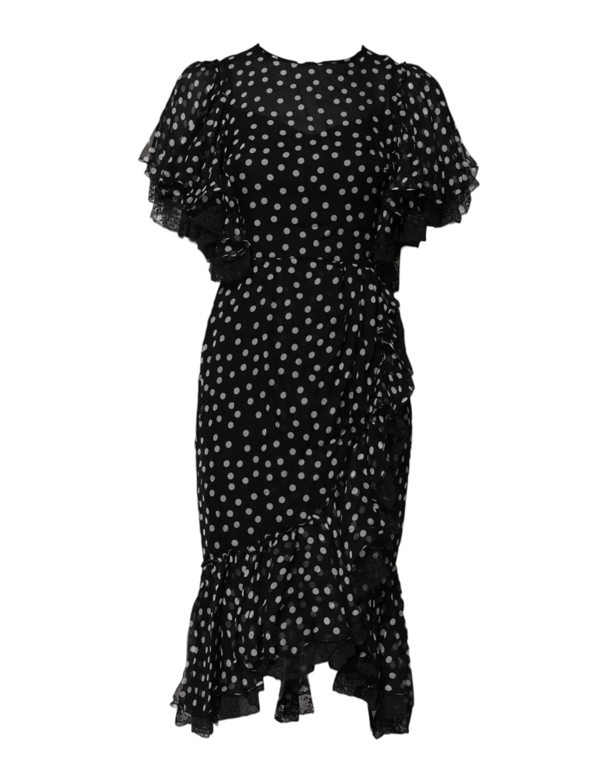 Dolce & Gabbana Black White Lace Polka Dot Chiffon Dress - Zeiniez