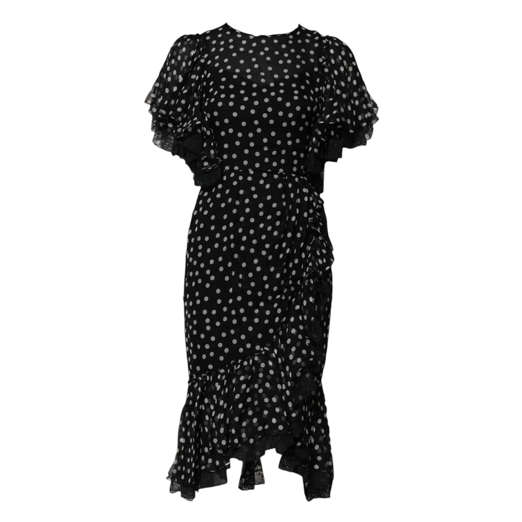 Dolce & Gabbana Black White Lace Polka Dot Chiffon Dress - Zeiniez