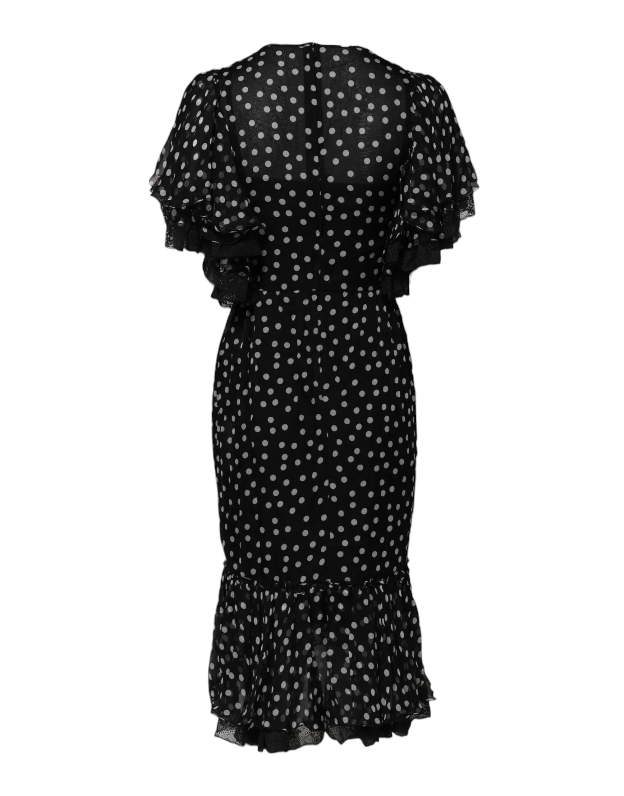 Dolce & Gabbana Black White Lace Polka Dot Chiffon Dress - Zeiniez
