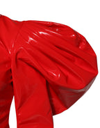 Dolce & Gabbana Red Patent Leather Puff Sleeves Mini Dress
